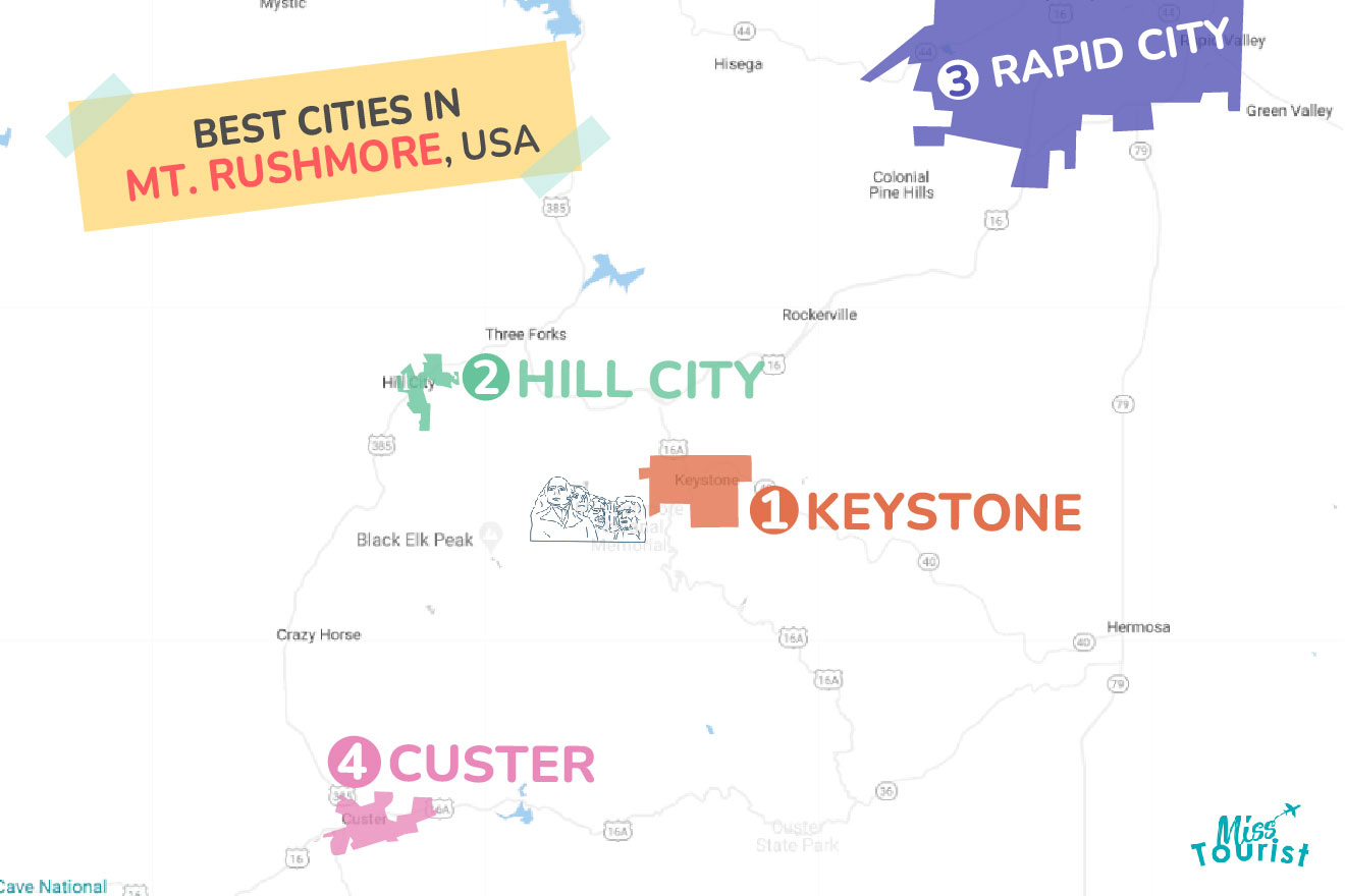 Map of best places to stay Mt Rushmore
